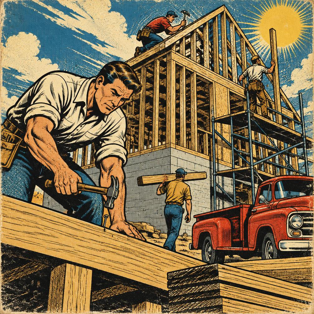 Comic illustration of a private money construction project